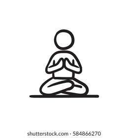 A man meditating in lotus pose vector sketch icon isolated on background. Hand drawn man meditating in lotus pose icon. Man meditating in lotus pose sketch icon for infographic, website or app.