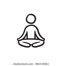 Man meditating in lotus pose vector sketch icon isolated on background. Hand drawn Man meditating in lotus pose icon. Man meditating in lotus pose sketch icon for infographic, website or app.