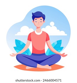 A man is meditating in a lotus position with his eyes closed