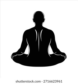 Man meditating in lotus position, vector silhouette isolated. Male practicing yoga, mental health, relaxation. Healthy lifestyle concept.
