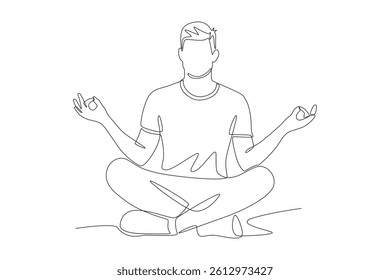 A man meditating. Meditation concept one-line drawing