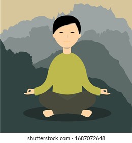 a man meditating on mountain vector