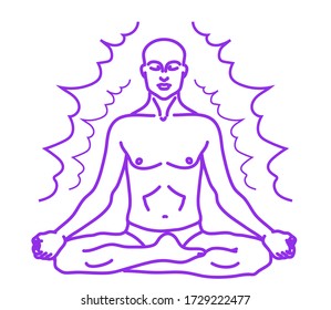 Man is meditating on a white background. Silhouette. Vector illustration.