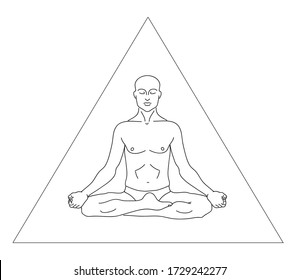 A man is meditating on a white background. Linear silhouette. Vector illustration.