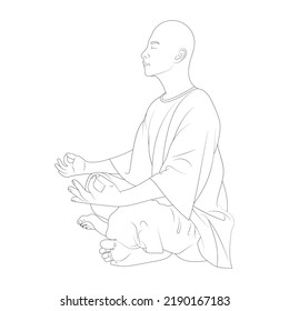 Man meditating profile view sketch vector illustration.