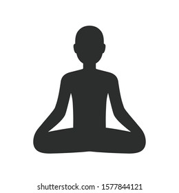 Man meditating sitting in lotus pose, stylized body silhouette. Simple icon of person isolated on white. Yoga and meditation vector clip art illustration.