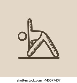 A man meditating in triangle pose vector sketch icon isolated on background. Hand drawn man meditating in triangle pose icon. A man in triangle pose sketch icon for infographic, website or app.