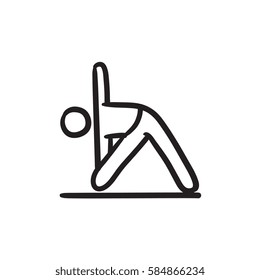 A man meditating in triangle pose vector sketch icon isolated on background. Hand drawn man meditating in triangle pose icon. A man in triangle pose sketch icon for infographic, website or app.