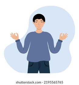 Man is meditating, Worker is in a relaxed position, psychological help