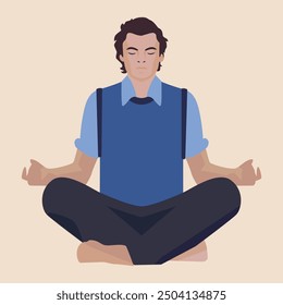 Man meditating in yoga lotus pose for mind relaxation and peaceful.