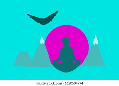 Man meditating yoga at sunset