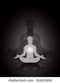 Man meditation black abstract shadow background. yoga.