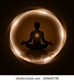 man meditation brown light abstract background. yoga.