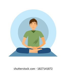 Man meditation concept vector illustration on white background. Guy meditating for relaxation and mindfulness.