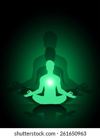 Man meditation green abstract shadow background. yoga.