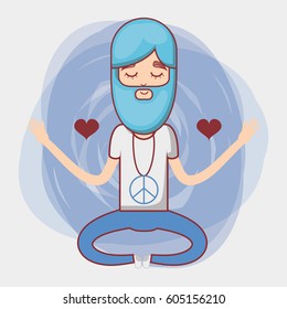 man meditation with hearts and beard