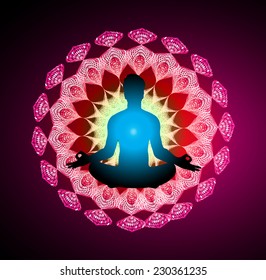 Man meditation on abstract background 