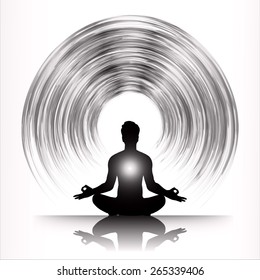 Man meditation on black abstract background. yoga