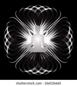 man meditation on black wave abstract background. yoga. 