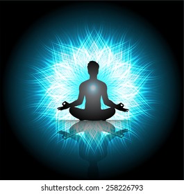 Man meditation on blue background. yoga