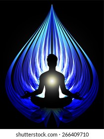 man meditation on blue wave abstract background. yoga. 