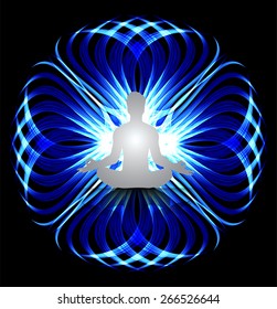 man meditation on blue wave abstract background. yoga. 