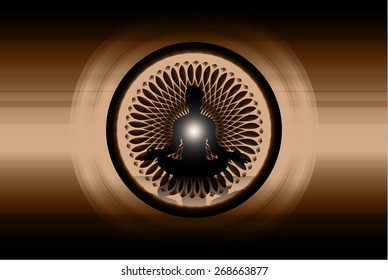 man meditation on brown circle abstract background. yoga.