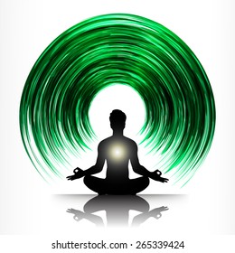 Man meditation on green abstract background. yoga