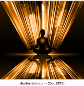 man meditation on orange Light Abstract background. yoga.