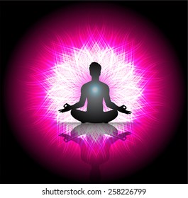 Man meditation on pink background. yoga