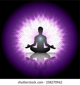 Man meditation on purple background. yoga