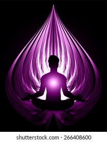 man meditation on purple wave abstract background. yoga. 