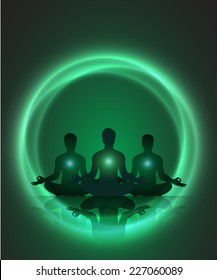 Man meditation on ring Dark green abstract background . yoga. 