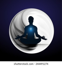 Man meditation on Symbol of yin and yang of background