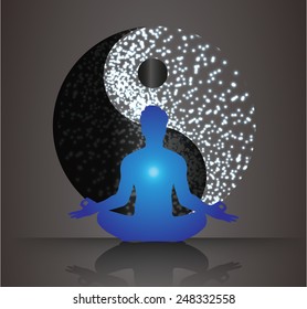 Man meditation on Symbol of yin and yang of background 