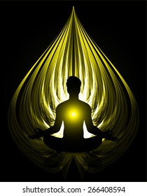 man meditation on yellow wave abstract background. yoga. 