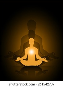 Man meditation orange abstract shadow background. yoga.