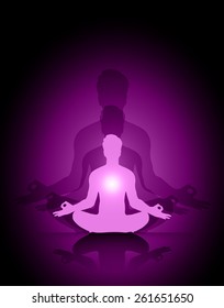 Man meditation purple abstract shadow background. yoga.