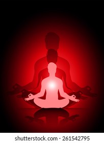 Man meditation  red abstract shadow background. yoga.