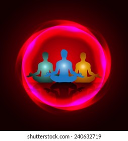 man meditation red light abstract background. yoga.