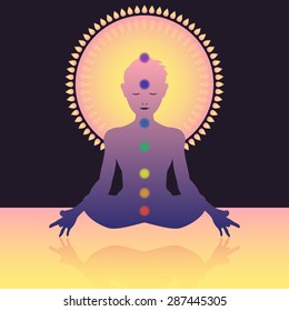 man meditation with seven chakra