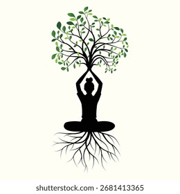 Man meditation with tree pose vector, yoga vector