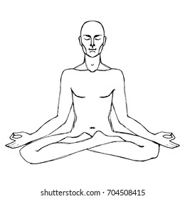 Man in meditation Vector illustration. Hand drawn Vector Sketch of man body in yoga asana. Chakra meditation