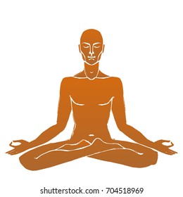 Man in meditation Vector illustration. Hand drawn Vector Sketch of man body in yoga asana. Chakra meditation