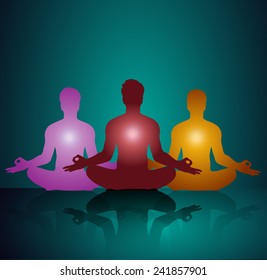 Man meditation. yoga. Light abstract background. 