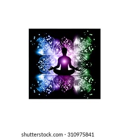 Man meditationMan meditation on abstract aura dark blue background. yoga. beam on abstract aura dark blue background. yoga. beam
