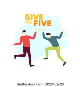 Man meet and give each other a high five hello people character flat design vector illustration