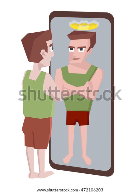 Man Megalomania Looking Into Mirror Stock Vector Royalty Free