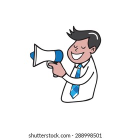 Man megaphone announcement vector cartoon