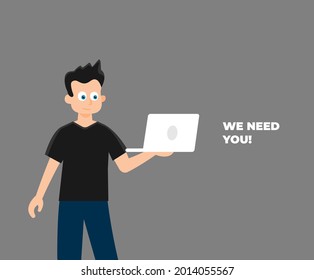 Man with megaphone. Business hiring and recruiting concept. Flat vector illustration.